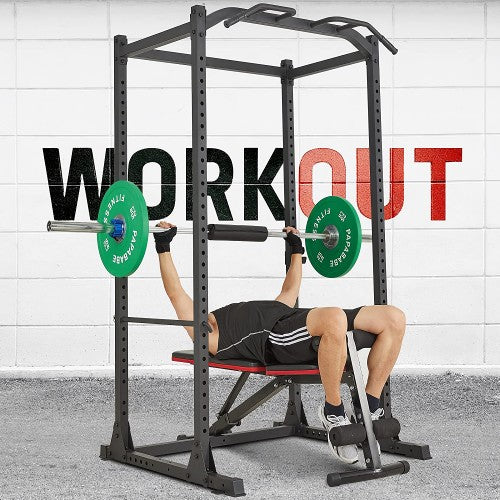 Power Cage, Multifunctional 1200lb Capacity Squat Rack with 2 Extra J-Hooks for Squats, Bench Press, Pull Ups, Strength Training, Home, Gym - 1026785 Power Cage, Multifunctional 1200lb Capacity Squat Rack with 2 Extra J-Hooks for Squats, Bench Press, Pull Ups, Strength Training, Home, Gym - 1026785